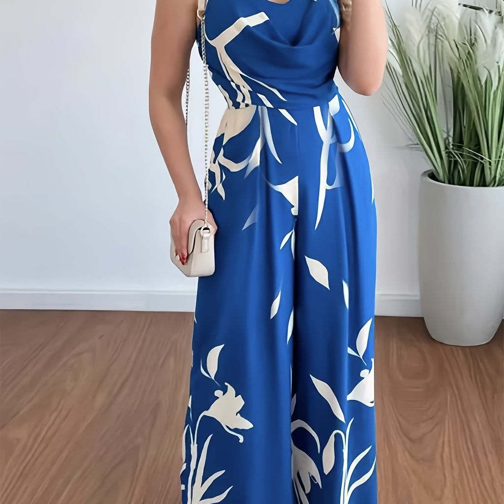 Mono pantalone con stampa floreale Valstrend, senza maniche e a gamba larga, perfetto per primavera ed estate.