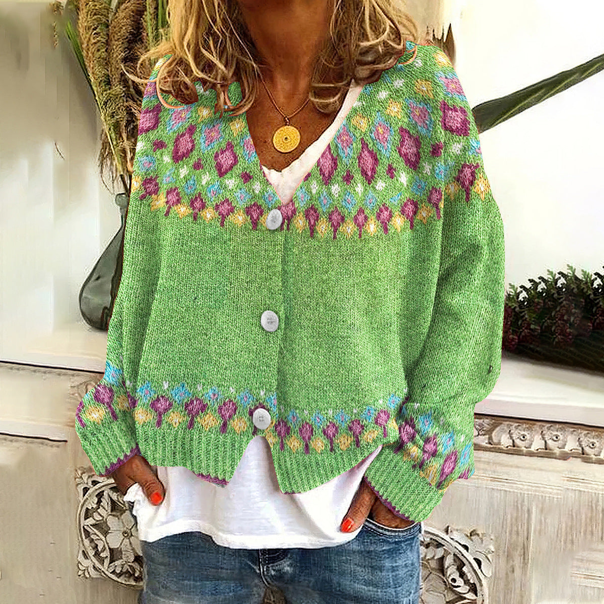 Giaccone casual con stampa astratta, cardigan leggero e comodo, in tessuto morbido, di Valstrend shop.