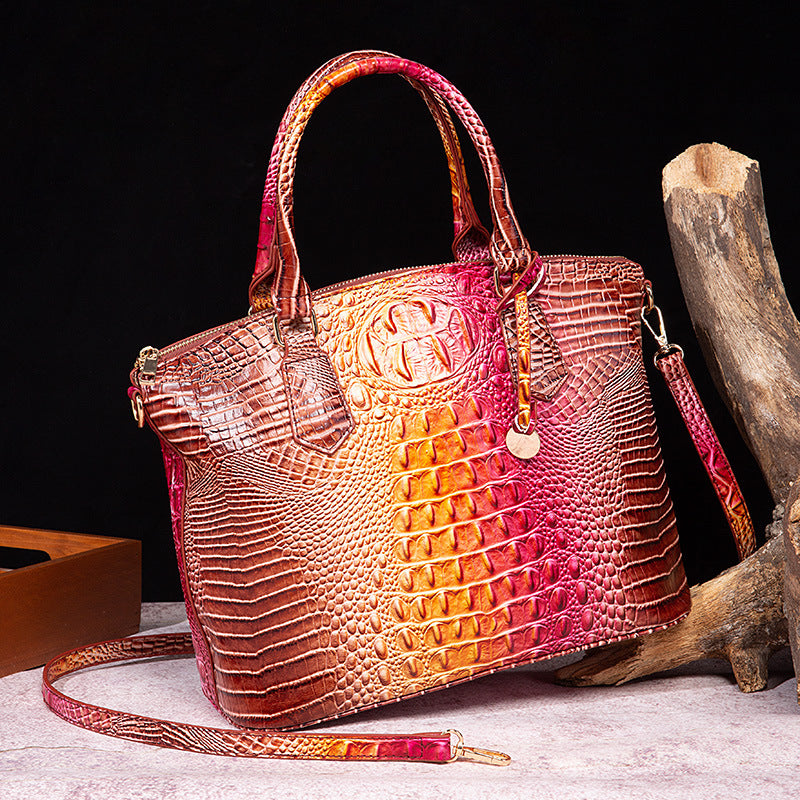 Borsa messenger retrò da donna Valstrend con motivo a rettile, portatile e spaziosa, in stile elegante e vintage.