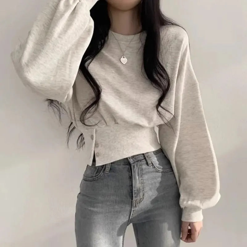 Maglione donna a maniche lunghe con bottoni e scollo rotondo, pullover autunnale Valstrend, tessuto morbido e comodo