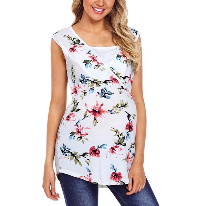 Gilet da maternità con stampa floreale per donne incinte, vestito comodo e elegante di Valstrend shop.