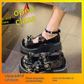 Scarpe da donna Valstrend, stile britannico, piccole in pelle con fiocco, catena e borchie, eleganti e alla moda