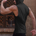 Solid Plaid Pattern Knit Hooded Sleeveless Sweatshirt, Casual And Chic Hoodie Vest Perfect For Men's Summer Fitness/Gym/Outdoors Running Wear