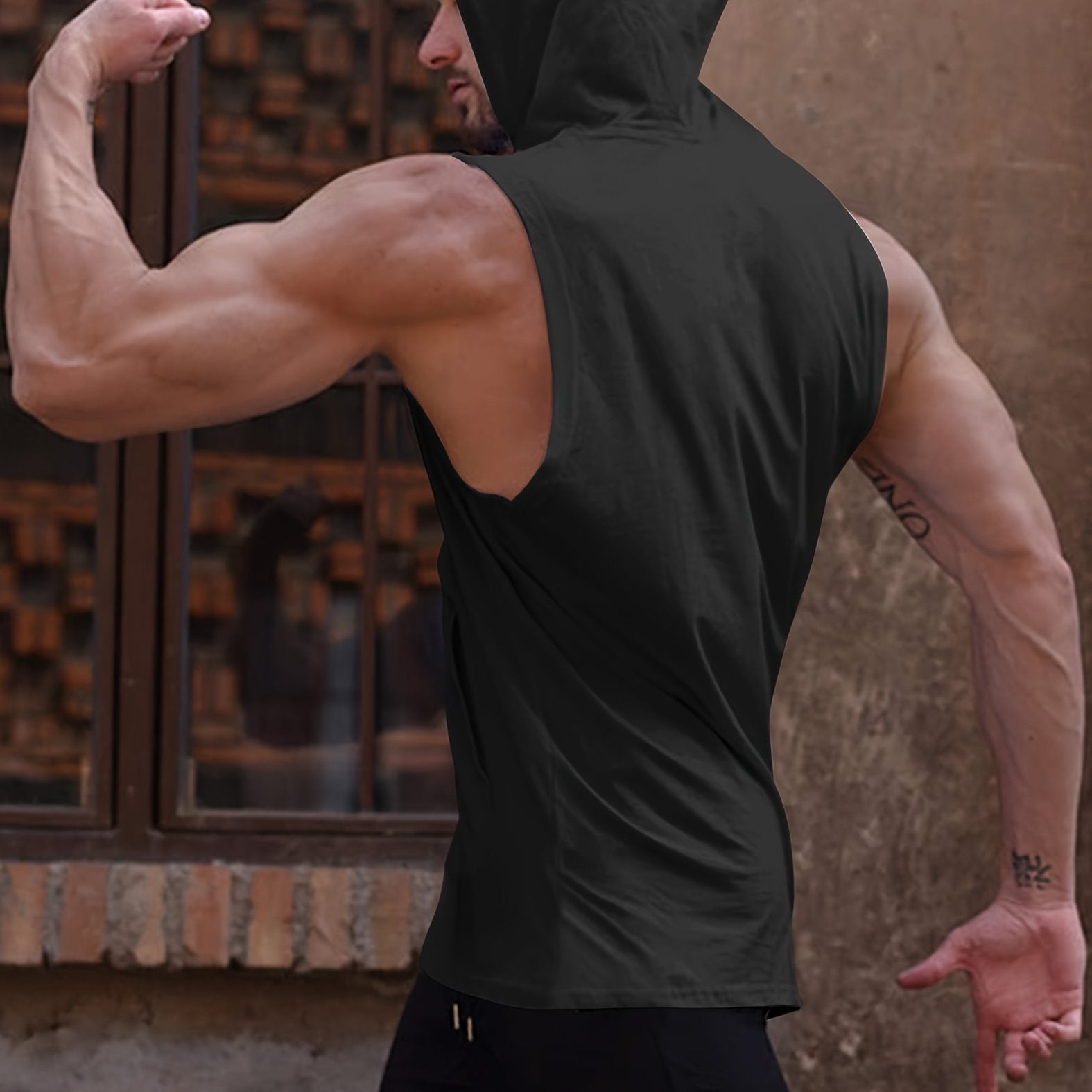 Solid Plaid Pattern Knit Hooded Sleeveless Sweatshirt, Casual And Chic Hoodie Vest Perfect For Men's Summer Fitness/Gym/Outdoors Running Wear