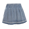 Gonna in denim per donna Valstrend con volant, vita a vita alta e taglio a tubino, stile alla moda e casual.