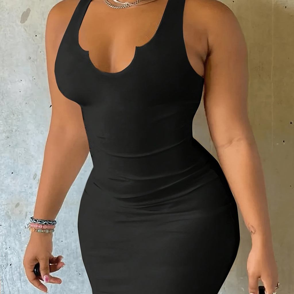 Bodycon Plain Color Tank Dress, YOUNG Sleeveless Dress For Spring & Summer, Women's Clothing
