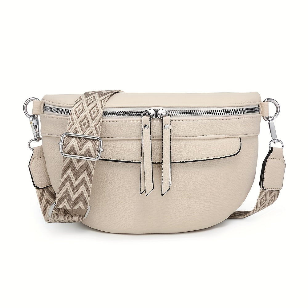 Borsa a tracolla in pelle morbida Valstrend con tracolla a chevron, chiusura a zip e portafoglio vegano, ideale per ogni giorno.