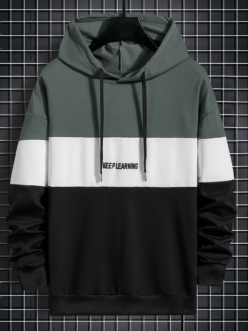 Felpa con cappuccio Valstrend, maglia casual da uomo con stampa lettera e design a blocchi di colore per inverno e autunno