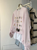 Maglione donna Valstrend con ricami di gattini stampati, street fashion, stile casual e alla moda, morbido e confortevole.