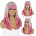 Parrucca grigia da donna Valstrend, lunga, liscia con frangia e leggermente riccia, copricapo per capelli naturali e stile.