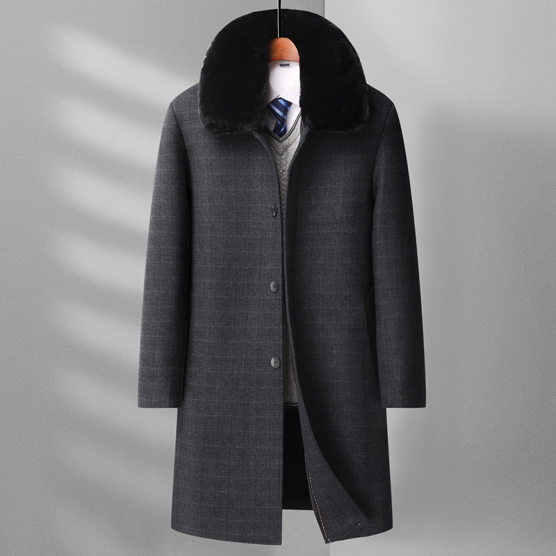 Cappotto di lana per uomini di mezza età e anziani, caldo e elegante, marca Valstrend, mostrato in dettaglio in immagine