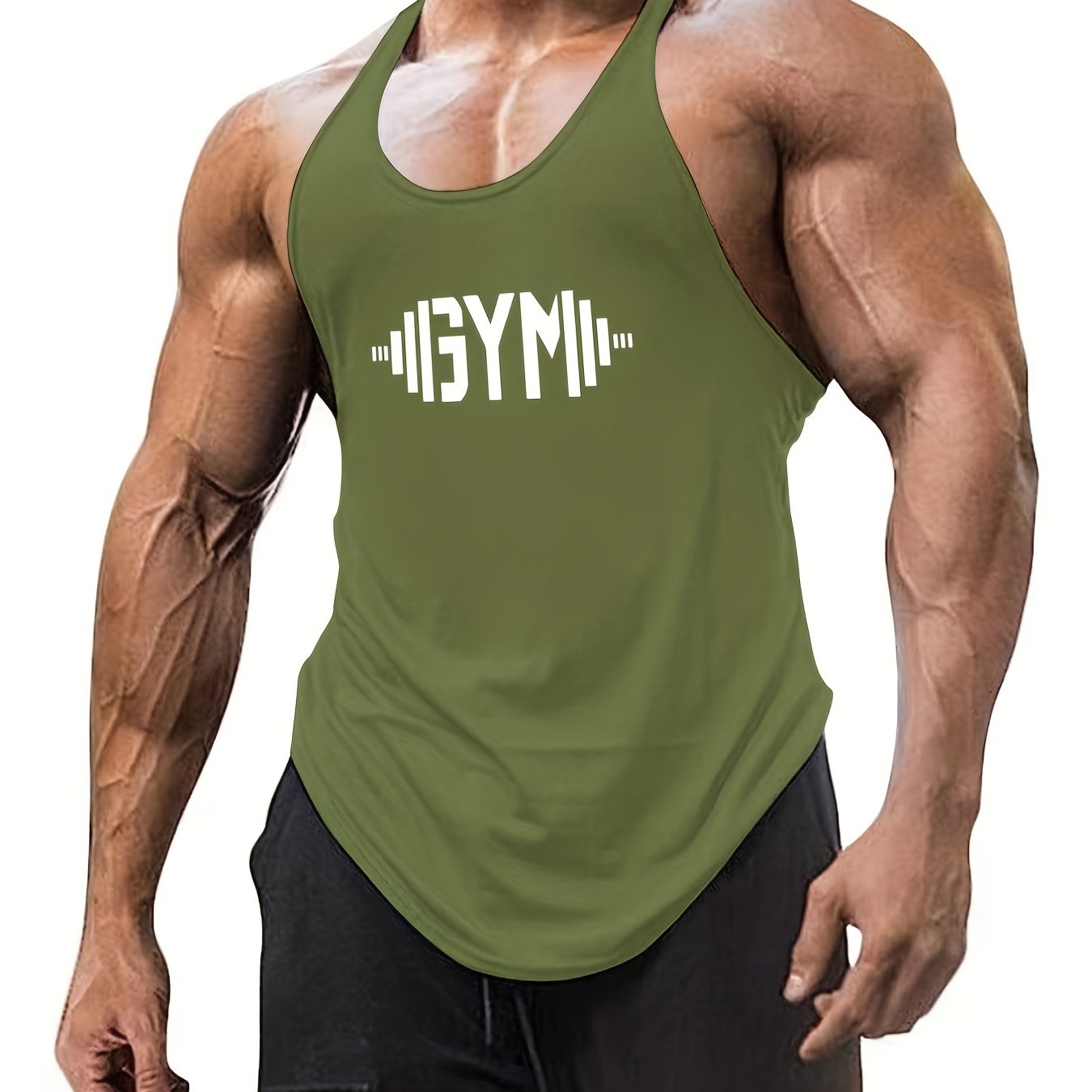 Canotta da uomo Valstrend GYM con motivo a manubrio, traspirante e leggera, ideale per allenamenti estivi e fitness