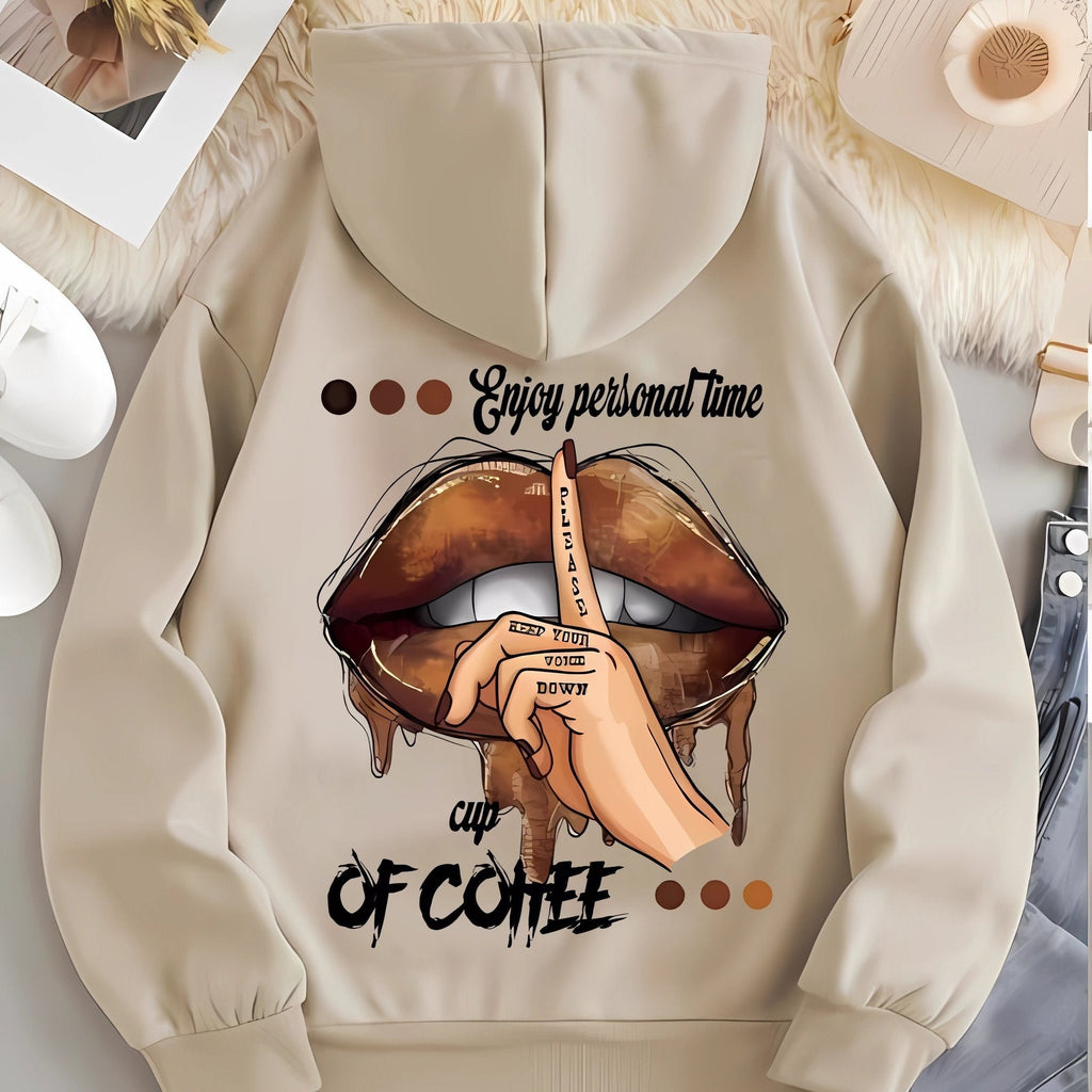 Felpa con cappuccio Valstrend con stampa grafica, casual con coulisse, ideale per autunno e inverno, abbigliamento donna