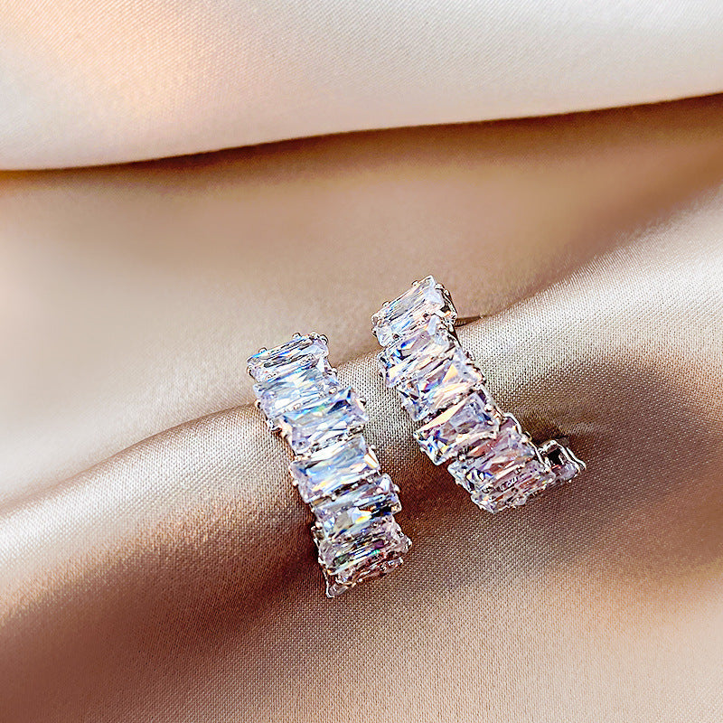 Zircon Curved Stud Earrings Women's Fashion Irregular