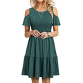 Vestito corta donna Valstrend con maniche corte e scollo a spalle scoperte, in tessuto leggero e alla moda.