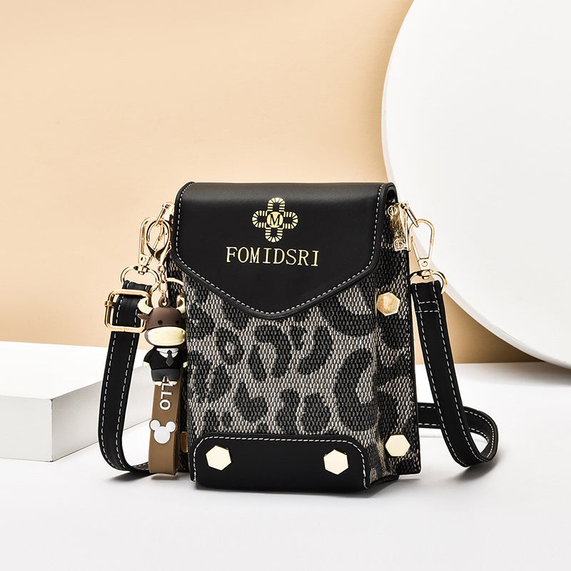 Borsa a spalla Valstrend per telefono cellulare, con texture a rilievo e design moderno, vista frontale con tracolla regolabile
