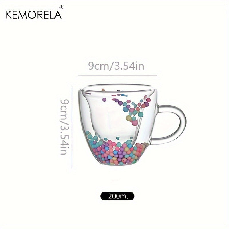 KEMORELA Double-Walled Glass Coffee Mug with Love Beads - Reusable, Dishwasher Safe, Perfect for Espresso & Juice - Ideal Gift for Holidays