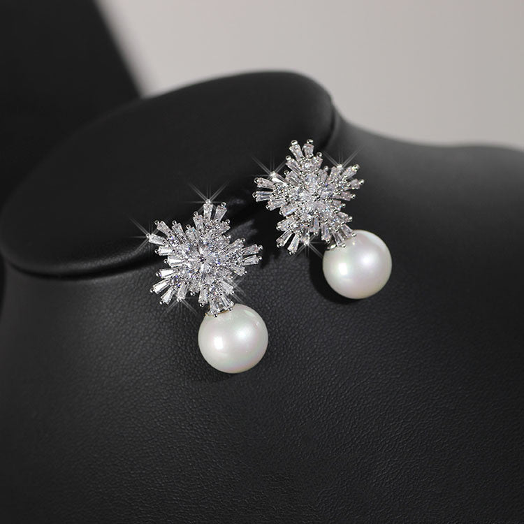 Set di collana e orecchini di perle di lusso alta qualità con zirconi, stile elegante e adatto a spose e occasioni speciali.