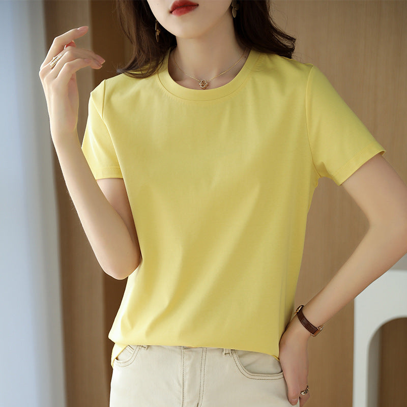 Maglietta donna in cotone mercerizzato a maniche corte, vestibilità slim e comoda, di marca Valstrend shop.
