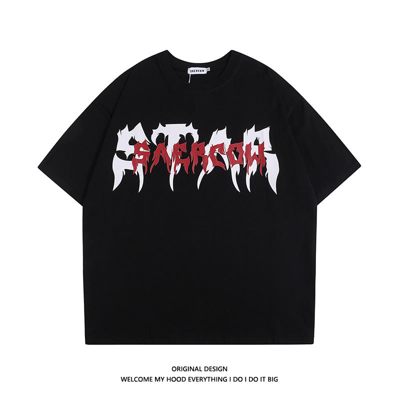 T-shirt estivo da uomo Valstrend in stile americano, con stampa lettera hip hop a maniche corte e design alla moda.