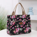 Fashion Floral Print Tote Bag, Portable Canvas Lunch Bag, Women's Casual Handbag For Picnic Travel