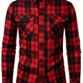 Camicia uomo a quadri Valstrend con tasche a toppa, maniche lunghe, stile classico per primavera e autunno, abbigliamento casual.