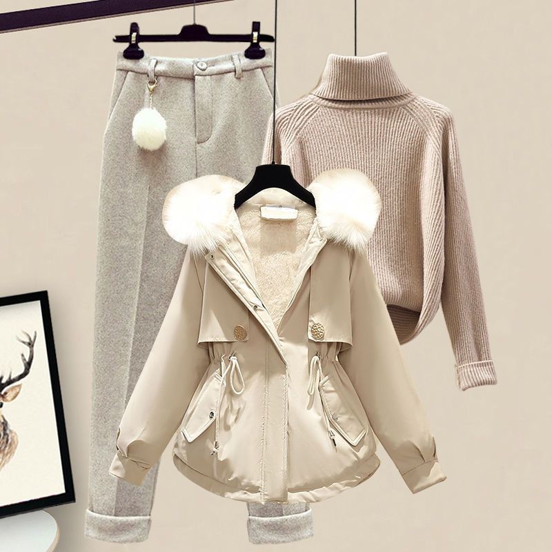 Women's Casual Sweater Haren Pants And Velvet Cotton Suit Set