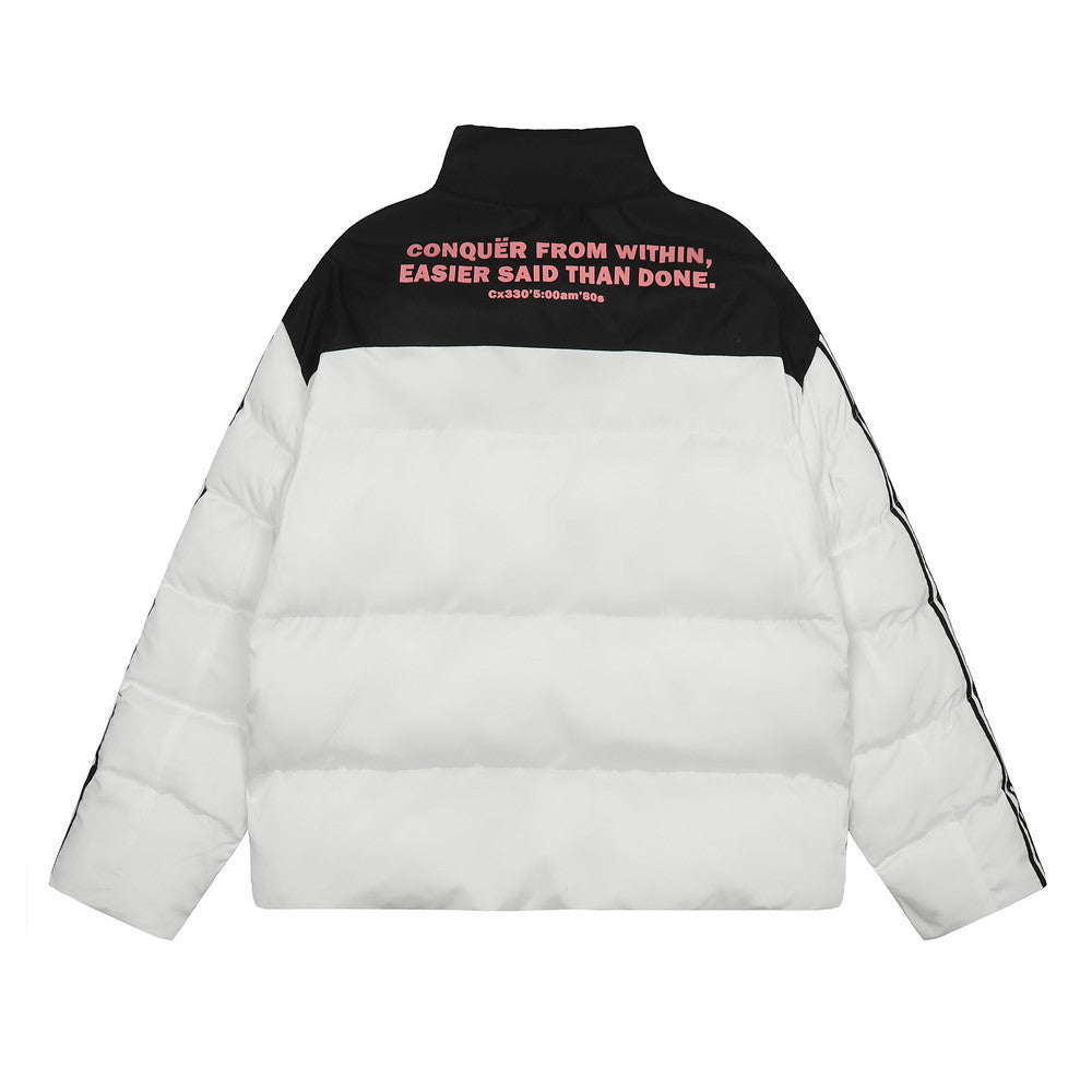 Men's Color Contrast Patchwork Stand Collar Bread Cotton-padded Jacket