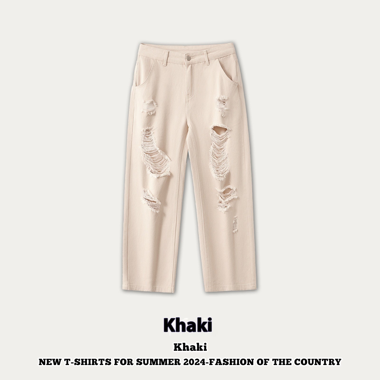 Pantaloni casual con zip e strappi da uomo in cotone Valstrend, stile rilassato con dettagli moderni e tasche.
