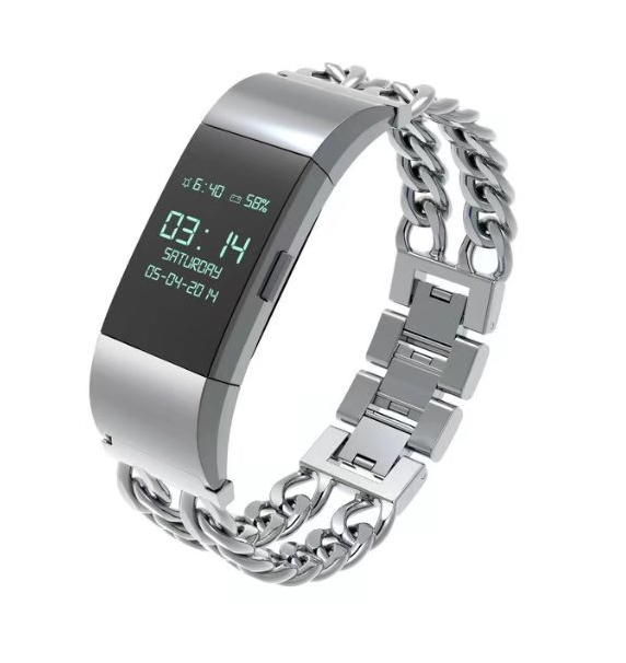 Fibbia in acciaio inossidabile a doppia catena per cinturino Fitbit Charge 2, accessorio elegante e resistente.