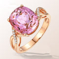 Anello in tormalina rosa con zirconia, stile europeo e americano, anello da sposa femminile con cristallo inlay, Valstrend.