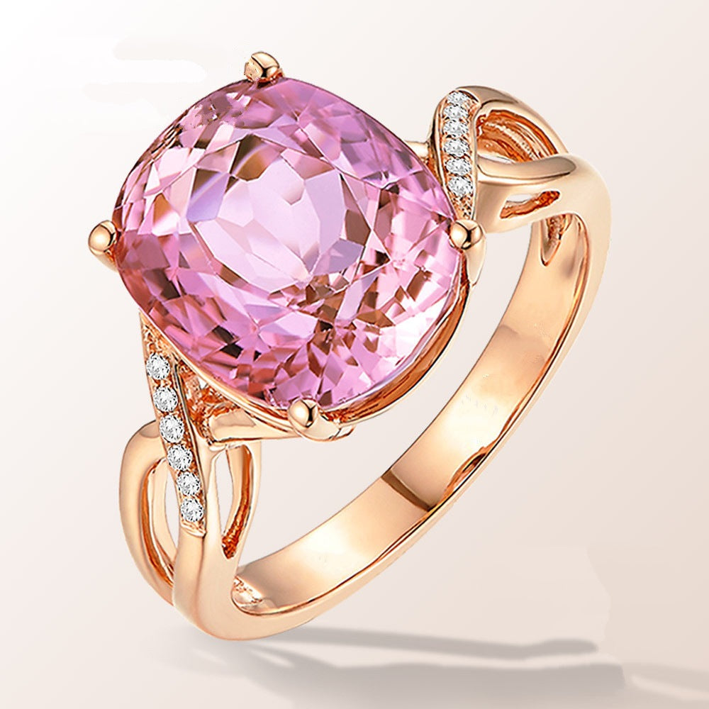 Anello in tormalina rosa con zirconia, stile europeo e americano, anello da sposa femminile con cristallo inlay, Valstrend.