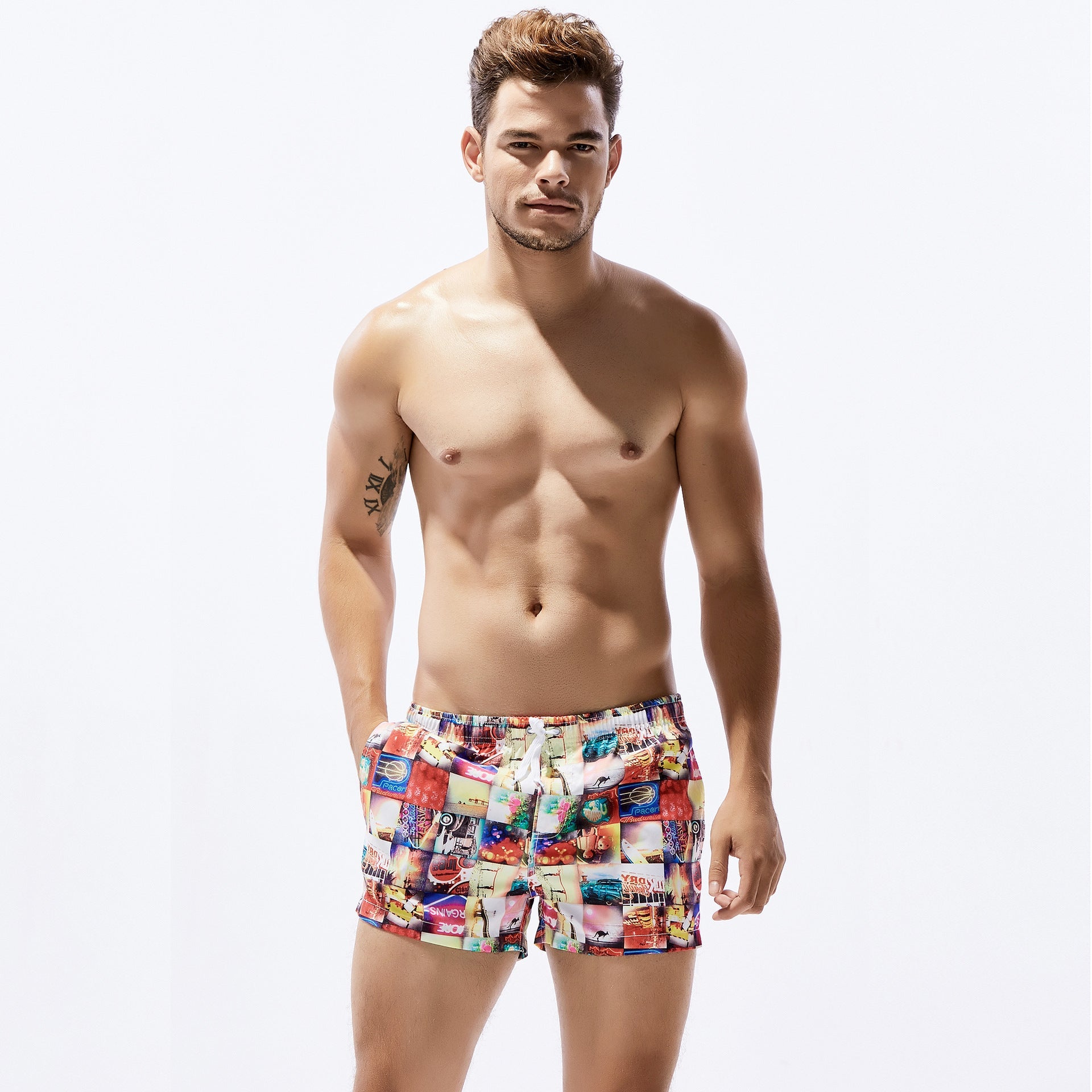 Pantaloni da spiaggia da uomo Seobean Valstrend in tessuto a quadri, stile casual e comodo per il mare