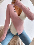 Maglione femminile a maglia slim fit con motivo a incrocio e patchwork, design elegante e moderno di Valstrend shop.