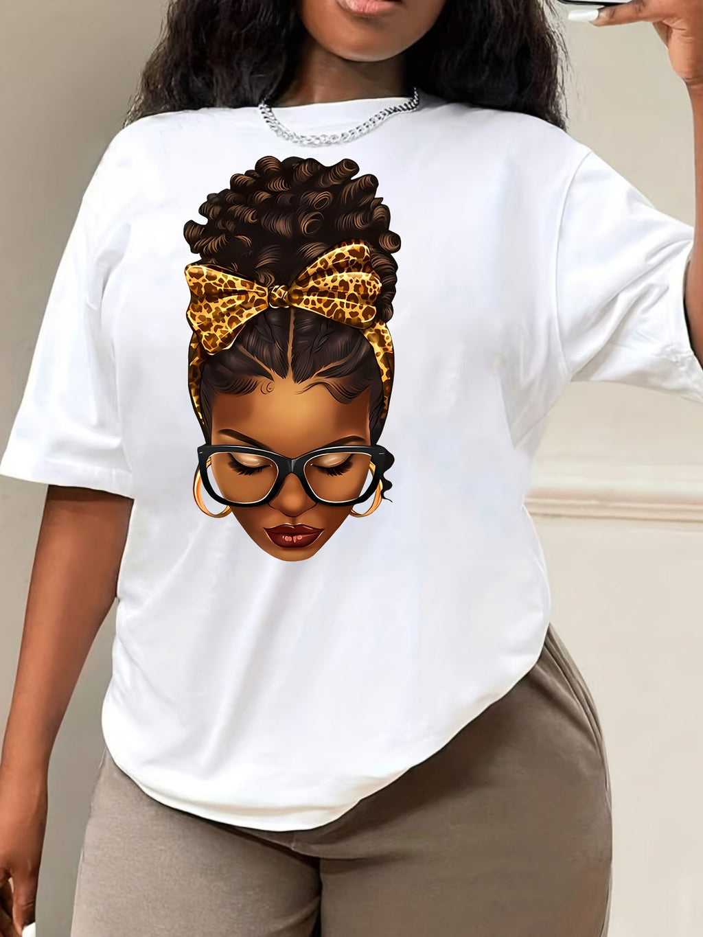 T-shirt donna Valstrend, manica corta, collo rotondo, stampa figura, abbigliamento casual primavera estate