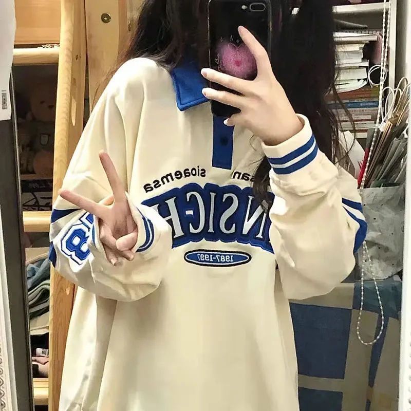Maglione oversize in stile giapponese autunnale e invernale, maniche lunghe, colorato, marca Valstrend, stile retrò e rilassato.