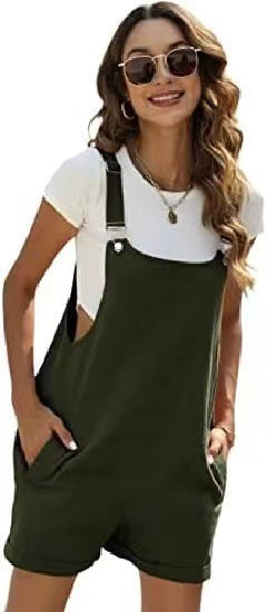 Shorts casual in cotone e lino Valstrend, salopette a 4 stagioni con bretelle e un pezzo unico, stile comodo e versatile.