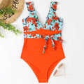 Women's Color Matching Ruffled High Waisted Swimsuit