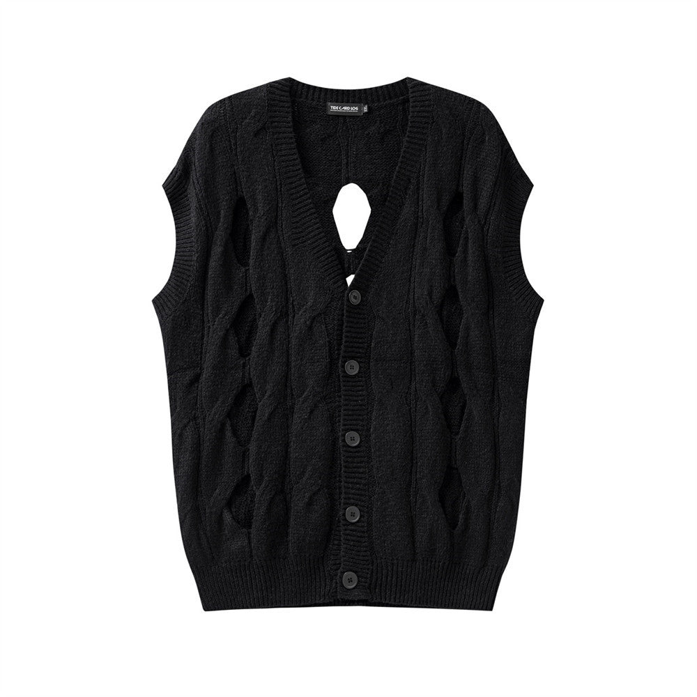 Gilet casual in maglia morbida, vestito in stile rilassato, marchio Valstrend, lavato e indossato, tessuto leggero e comodo.