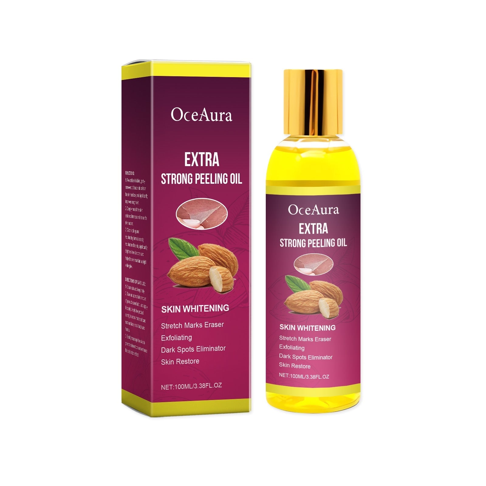Olio esfoliante bianco brillante Valstrend shop con bottiglia trasparente e etichetta, ideale per cura della pelle.