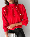 Maglia a collo alto con perline per donna, stile europeo e americano, a maniche lunghe, marchio Valstrend shop.