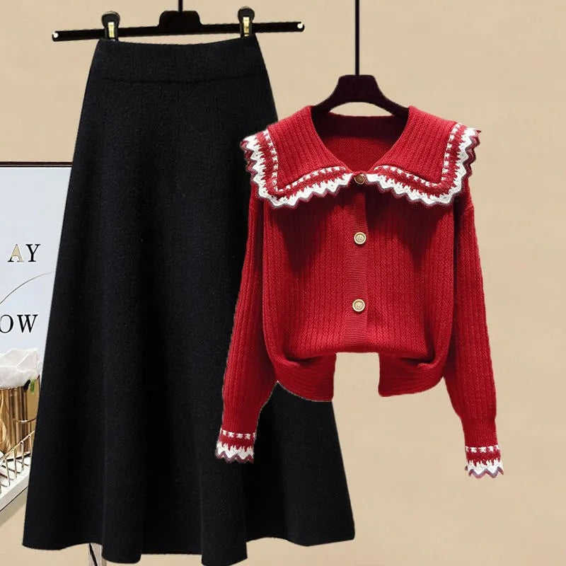 Set due pezzi Valstrend con maglione slim e gonna, design moderno e stile casual, in tessuto morbido e confortevole.
