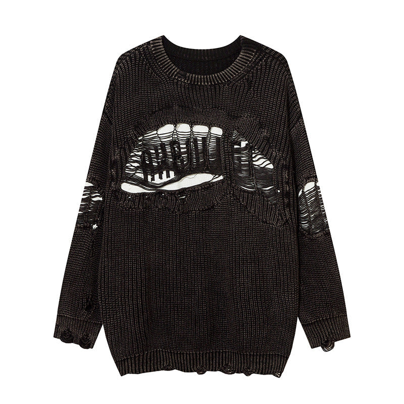 Maglione da uomo Valstrend con look distressed, lavato e strappato, stile rilassato e casual, con dettagli usurati e tagli strategici