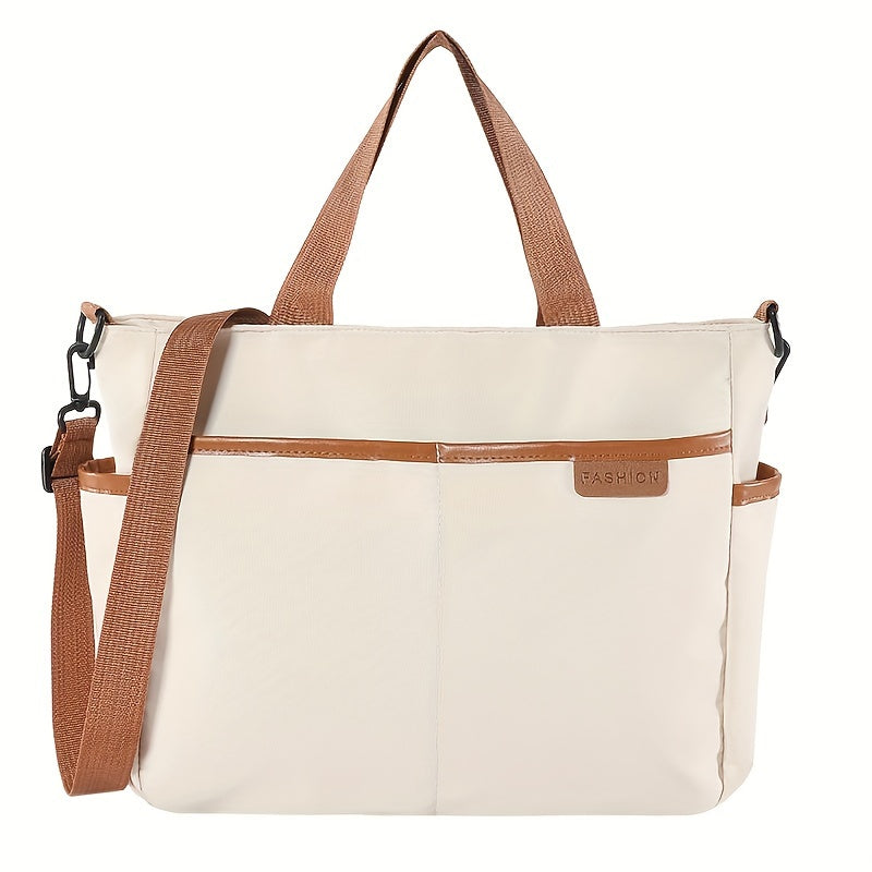 Casual Nylon Top-Handle Messenger Bag with Adjustable Strap, Solid Color Quilted Tassel Tote, Lightweight Zippered Handbag with Polyester Lining for Women