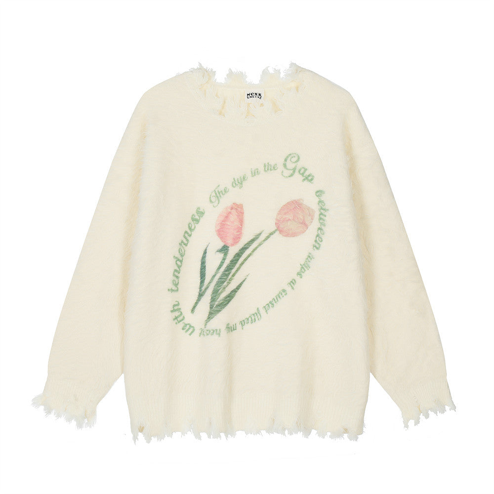 Maglione maschile con stampa floreale e vestibilità ampia, modello Valstrend Shop, tessuto morbido e comodo per il casual.