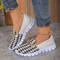 Scarpe casual Valstrend con stampa pied-de-poule, rete traspirante, flat da passeggio estivo per donna, loafers comodi e leggeri.