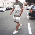 Fashion Trend Men's Short Sleeve Suit Striped Print Plus Size