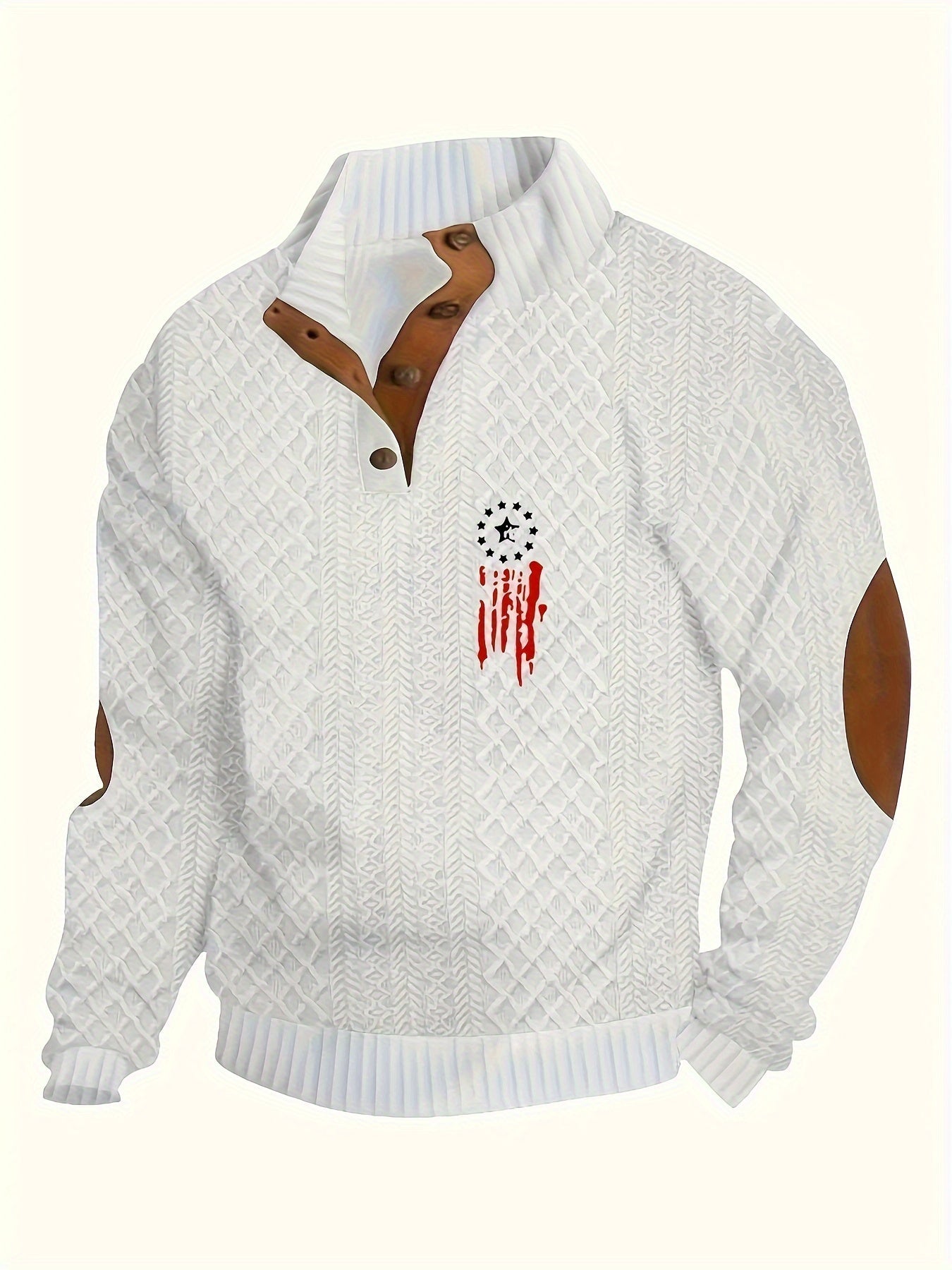 Felpa casual da uomo Valstrend con interno in pile, motivo a stelle, colletto alto e bottoni, lavabile in lavatrice, ideale per autunno e inverno.
