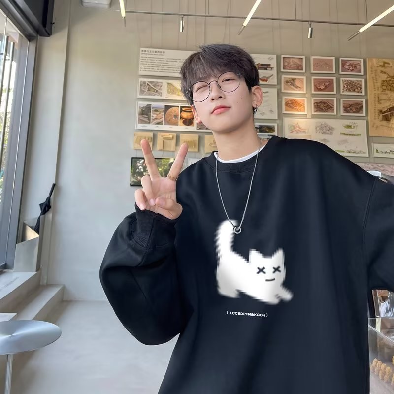 Maglione da uomo Valstrend shop, stile retrò casual, con collo rotondo e vestibilità larga, in tessuto morbido e confortevole