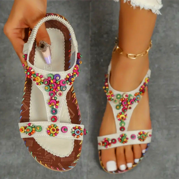 Sandali romani donna Valstrend, aperti toe, stile bohemien casual, outdoor, comodi e alla moda con suola rotonda.